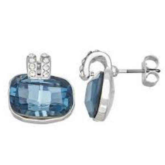 NIB Annabelle Jones Sterling Silver Plated Denim Blue Crystal Stud Earrings - Picture 2 of 3